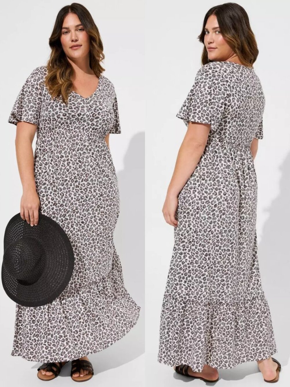 Torrid 1 Leopard Maxi Cotton Slub Babydoll Beach Dress 1X 14 16